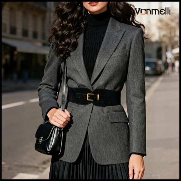 Wide Elastic Suede Belt Vintage Gold Buckle Stretchy Cinch Dress Belt main image 4